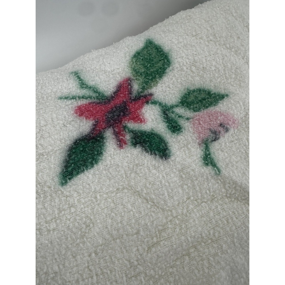 Vintage 70s Pink Rose Twin Size Acrylic Blanket Satin Trim 64x70 Cottagecore - Picture 7 of 8